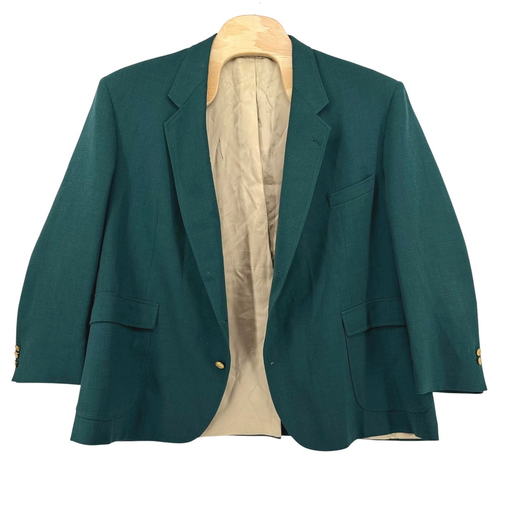Orvis Mens Forest Green Hopsack Blazer Gold Crest Button Sport Coat 54R USA